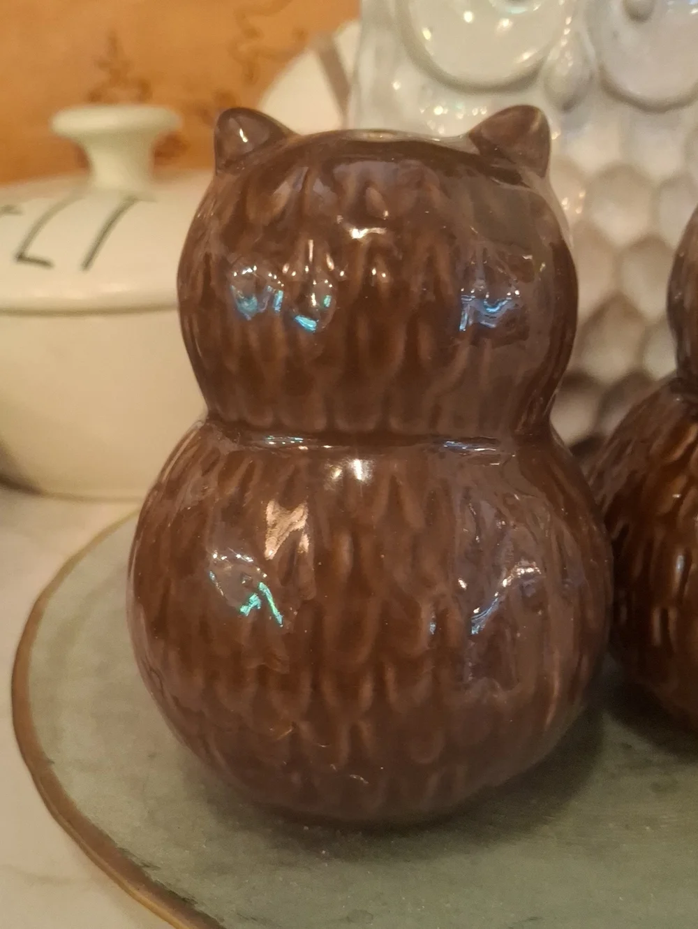 Brown Ceramic Owl Salt & Pepper Shakers